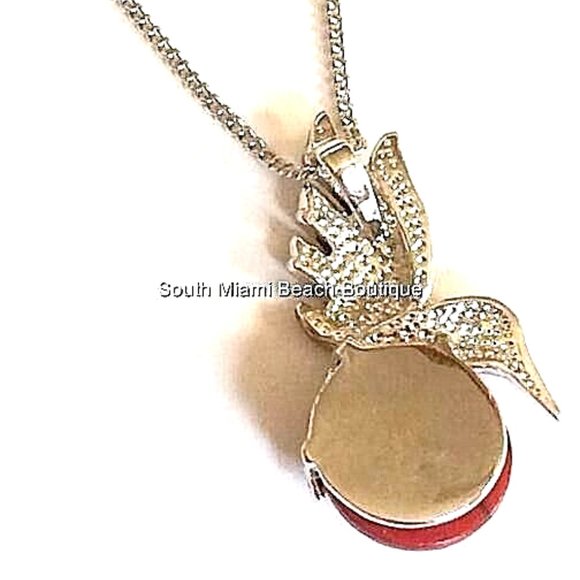 Hummingbird Necklace 19" Cubic Zirconia Marcasite Silver Rhodium Plated Red 19" - Picture 5 of 8